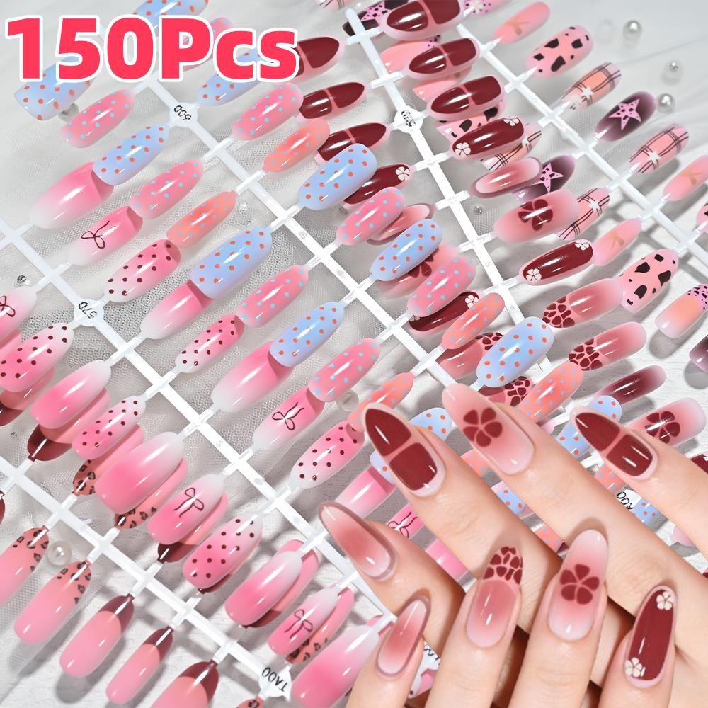 Nail Art Flower - 150 قطعة أظافر صناعية وردية زرقاء