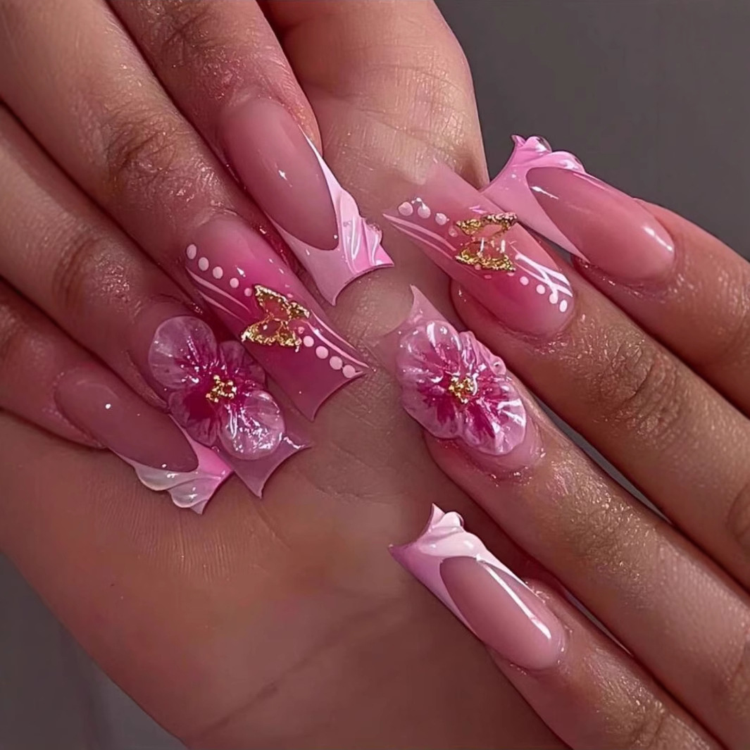 Nail Art Flower - 24 قطعة يمكن ارتداؤها مربع الصحافة