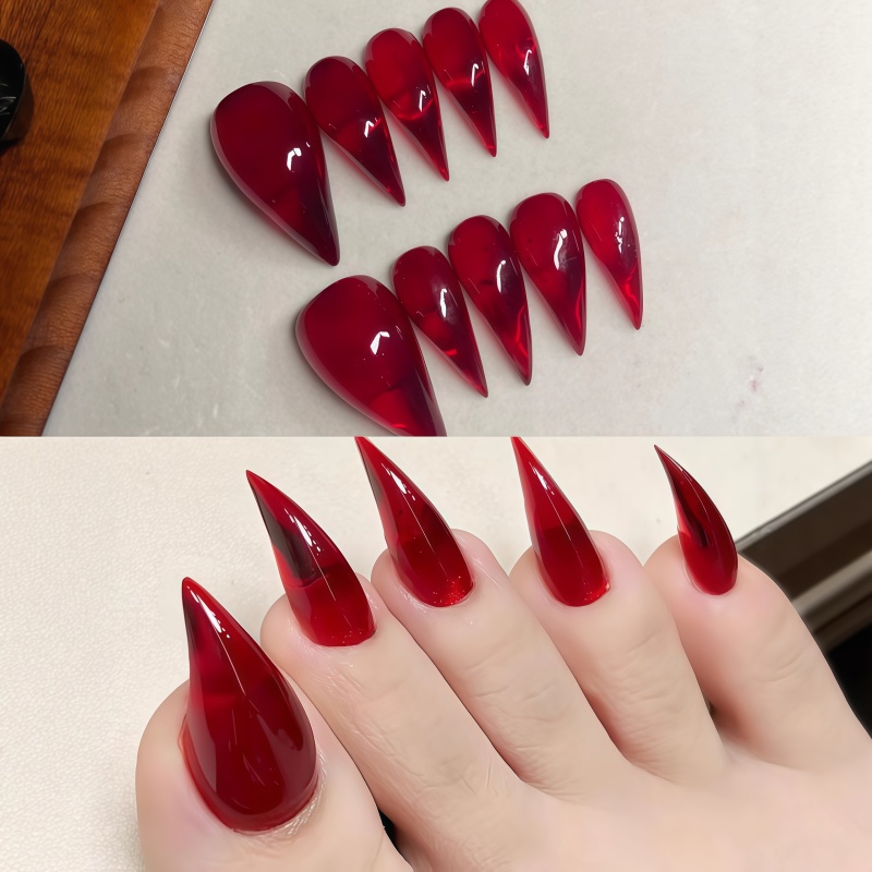 Nail Art Gothic - أظافر صناعية طويلة بتصميم ستيليتو، أظافر