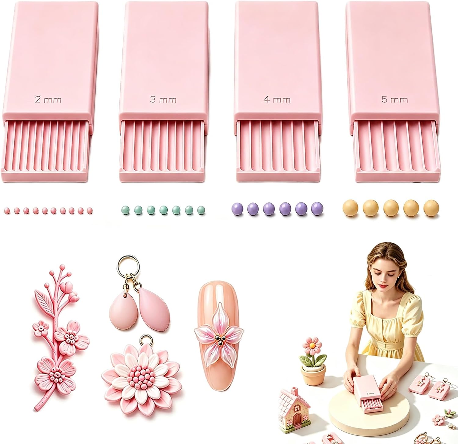 Nail Art Flower - أداة صنع كرات الجل الطينية ثلاثية