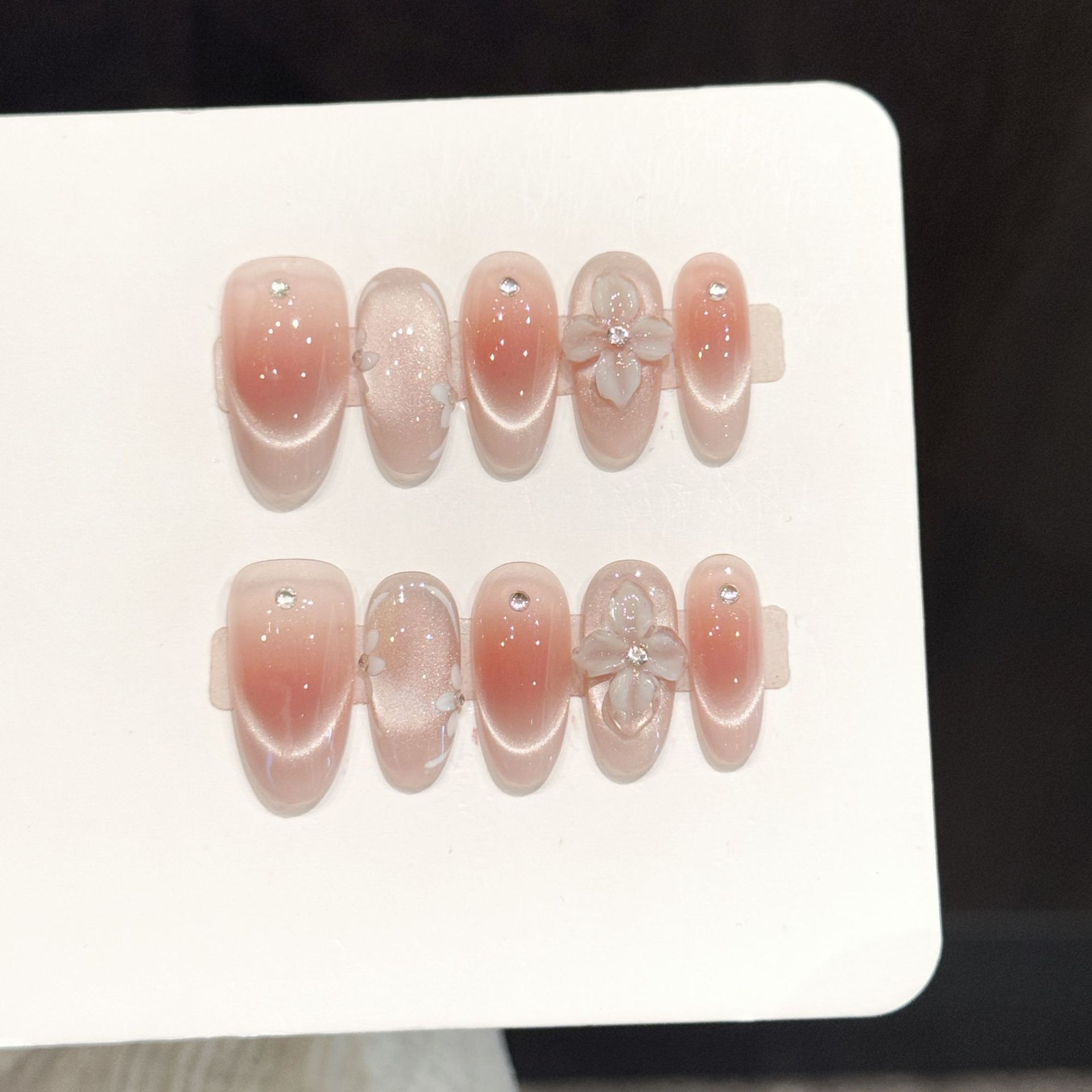 Nail Art Flower - 10 قطع أظافر صناعية يدوية الصنع