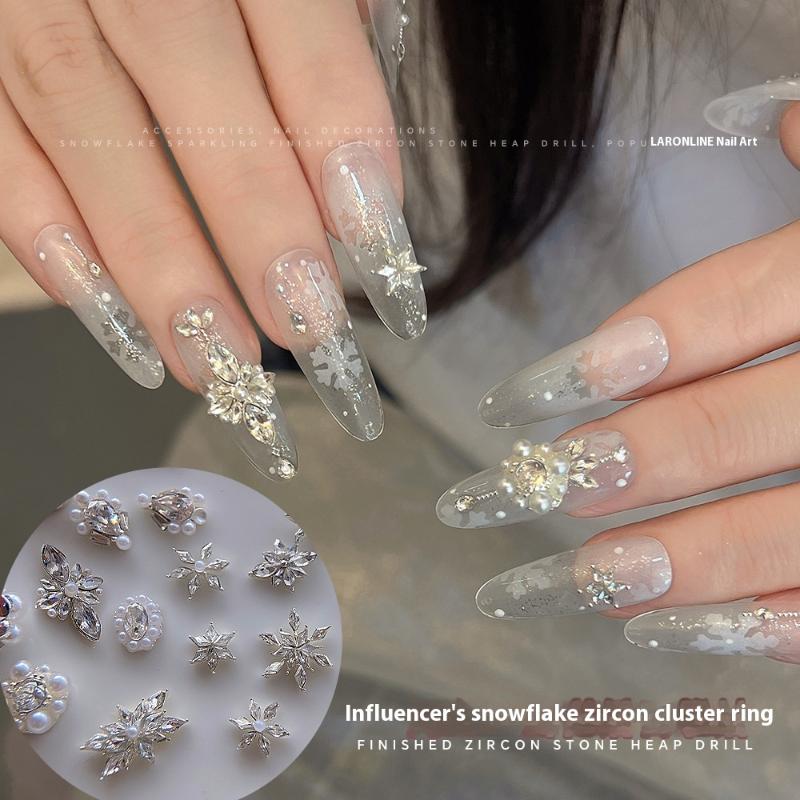 5 قطعة زهرة ندفة الثلج الزركون - مراجعة Nail Art Flower وسعره